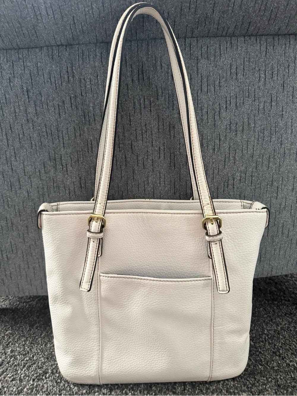 Anne Klein Ivory Leather Shoulder Bag with Gold Hardware